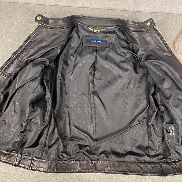 Cole Haan 100% Lambskin Full Zip Moto Jacket No Size Snap Collar Biker Grunge - Picture 3 of 11